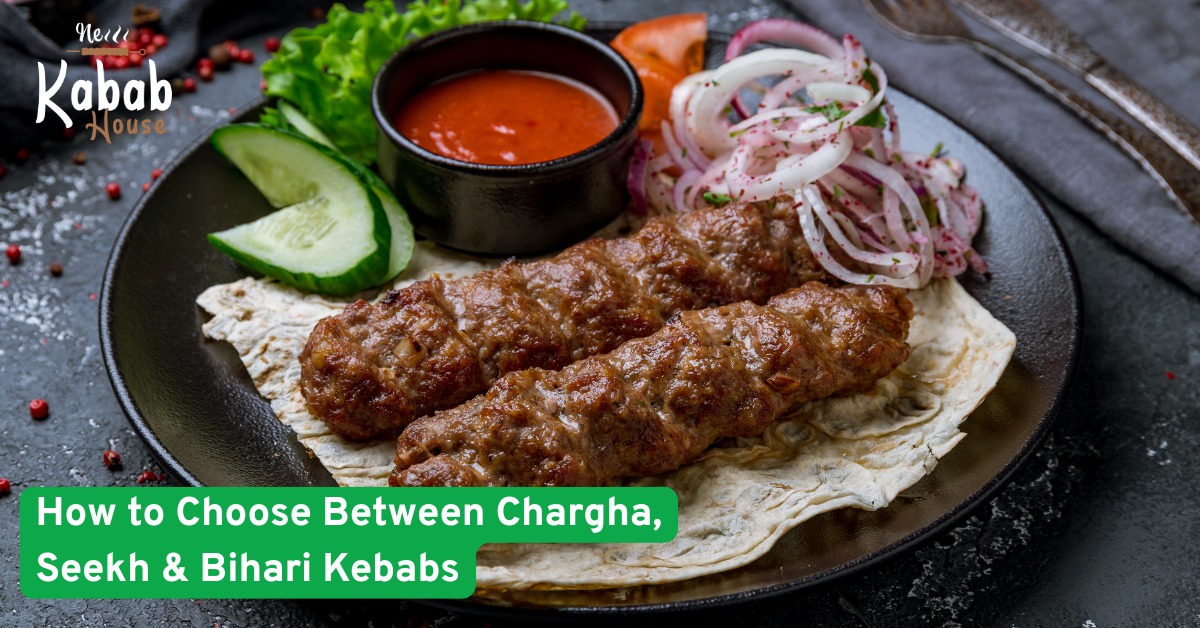 Seekh kebabs served on flatbread with onions, cucumbers, and chutney, highlighting different kebab varieties