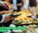 Professional halal catering buffet with grilled kebabs salads and elegant table setup served at a formal event or celebration